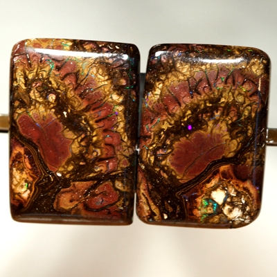 SOLID BOULDER OPAL Large. Perfect pair. Beautiful pattern with sparkles of very bright multicolours